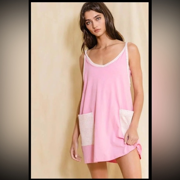 BUCKETLIST Dresses & Skirts - V-neck Mini Dress With Built In Romper Lining- Pink